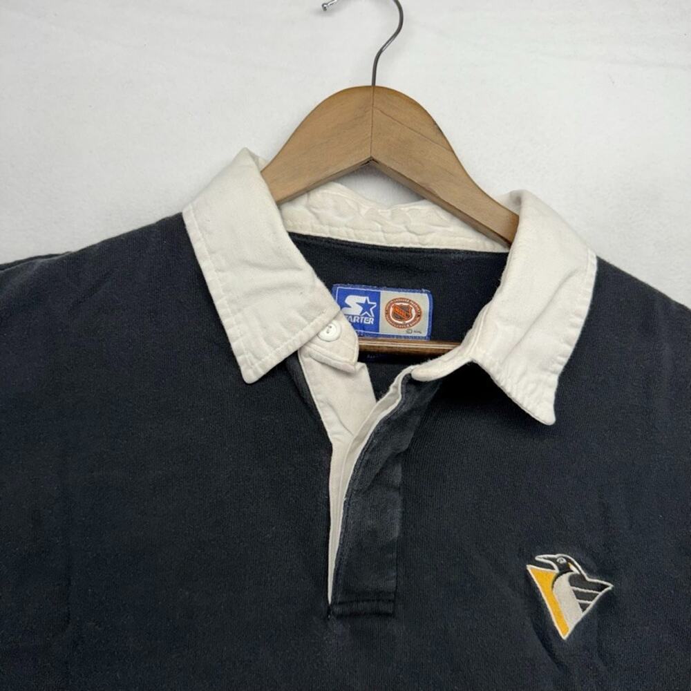 Vintage Pittsburgh penguins Rugby Shirt Men's XL Black Embroidered Starter 90s - Picture 4 of 12